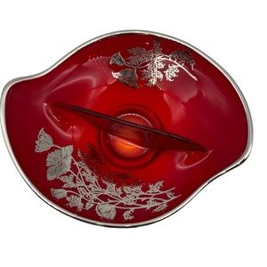 Viking Ruby Red Sterling overlay divided relish dish